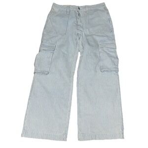 Miss Love Light Wash Striped Cargo Jean Pant Mid Rise Relaxed Fit Sz Large NWT